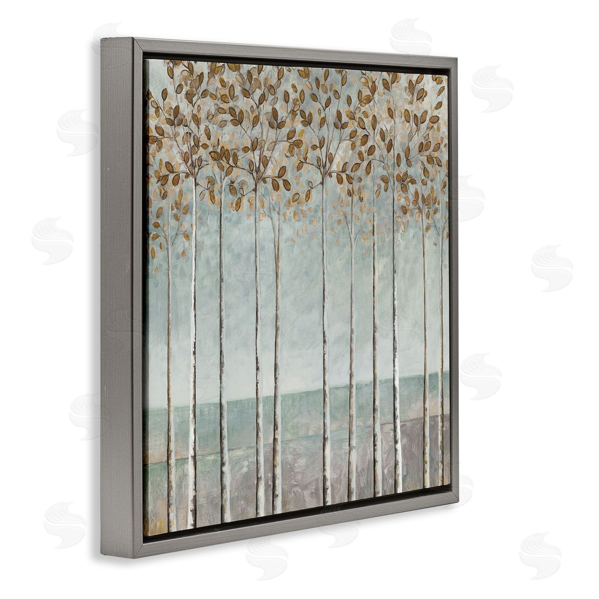 Cloverfield & Co. Tall Birch Tree Trunks Blossoming Fall Leaves Gray Floating Frame Canvas Wall Art Print