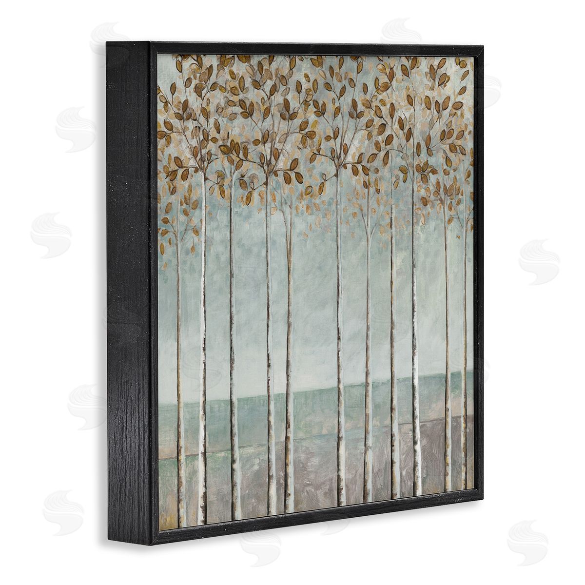 Cloverfield & Co. Tall Birch Tree Trunks Blossoming Fall Leaves Black Framed Glicee Wall Art Print