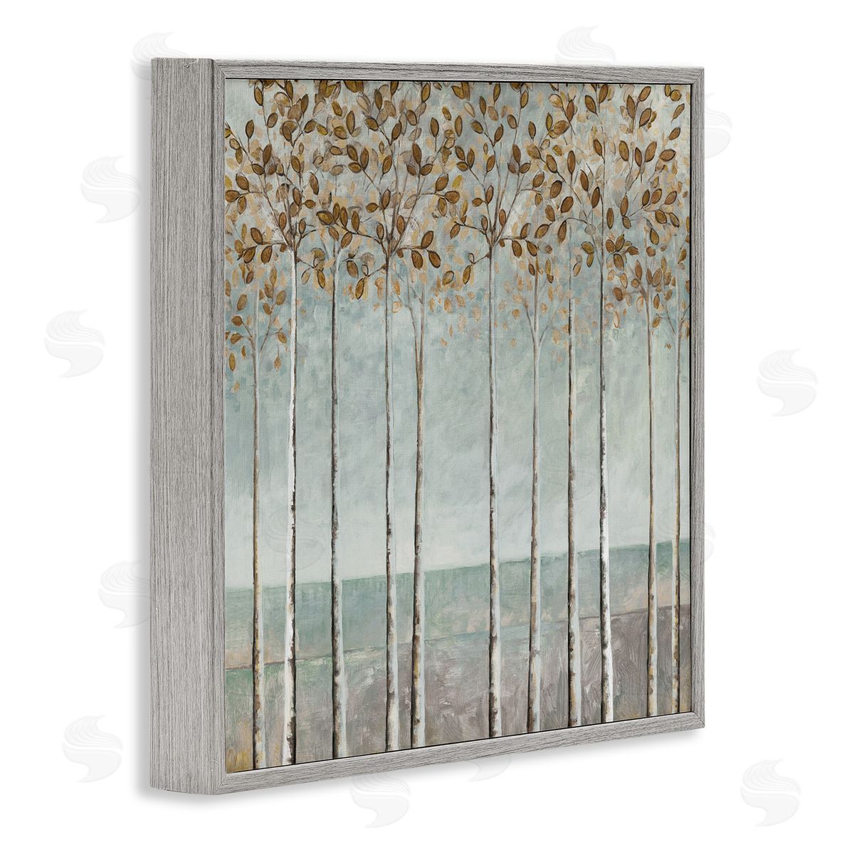 Cloverfield & Co. Tall Birch Tree Trunks Blossoming Fall Leaves Gray Framed Glicee Wall Art Print
