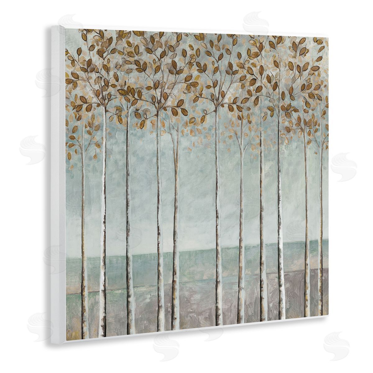 Cloverfield & Co. Tall Birch Tree Trunks Blossoming Fall Leaves Wooden Wall Plaque Art Print