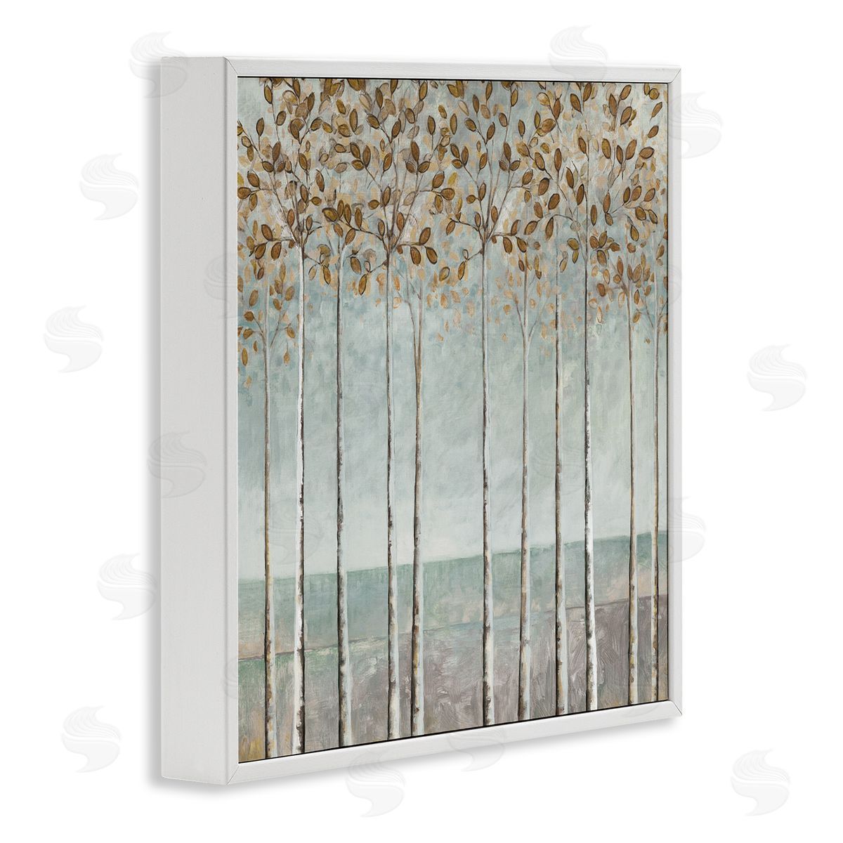 Cloverfield & Co. Tall Birch Tree Trunks Blossoming Fall Leaves White Framed Glicee Wall Art Print
