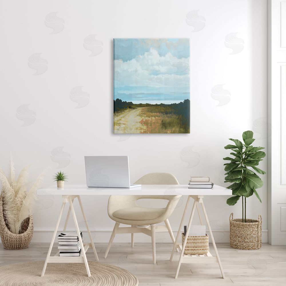 Cloverfield & Co. Atmospheric Blue Clouds Over Rural Country Path Canvas Wall Art Print in Room