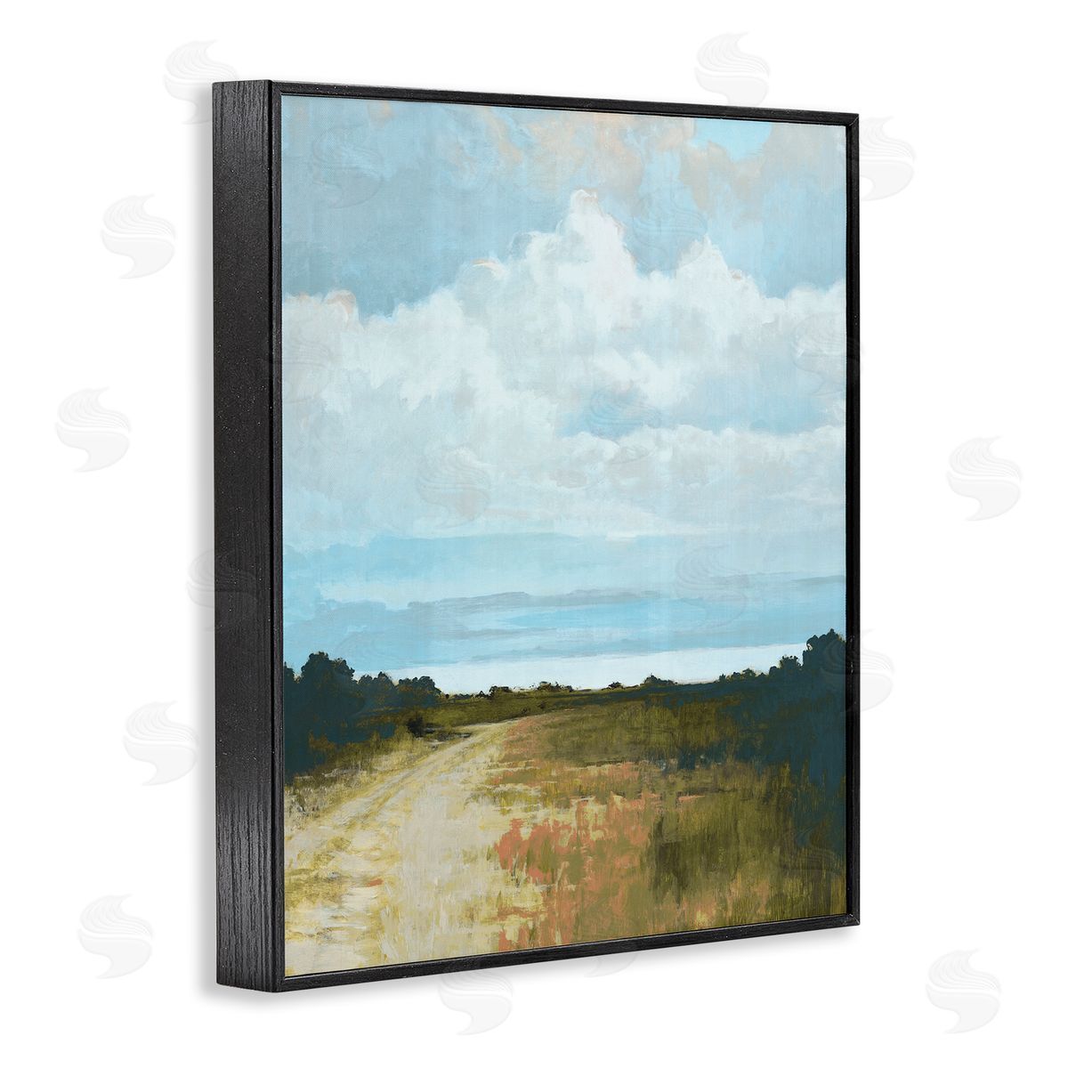 Cloverfield & Co. Atmospheric Blue Clouds Over Rural Country Path Black Framed Giclee Wall Art Print