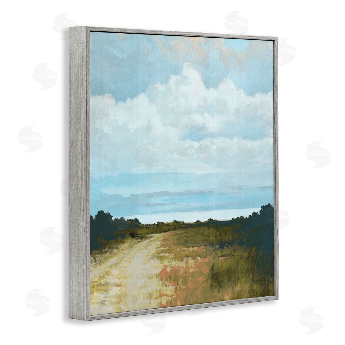 Cloverfield & Co. Atmospheric Blue Clouds Over Rural Country Path Gray Framed Giclee Wall Art Print