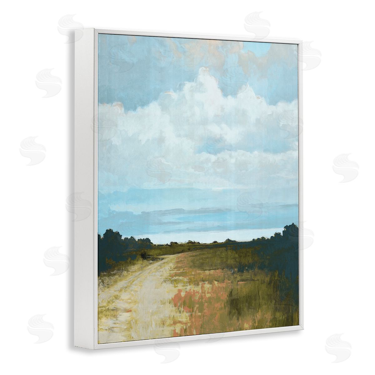Cloverfield & Co. Atmospheric Blue Clouds Over Rural Country Path White Framed Giclee Wall Art Print
