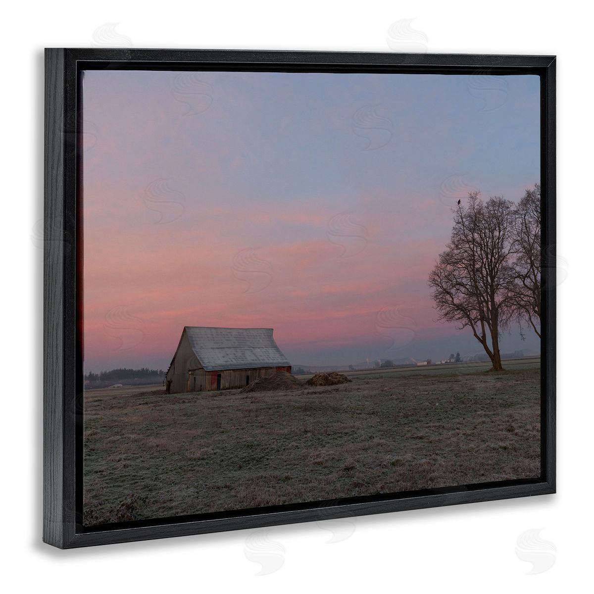 Nancy Crowell Lone Grassland Cabin Rural Trees Sunset Sky Black Floating Frame Canvas Wall Art Print