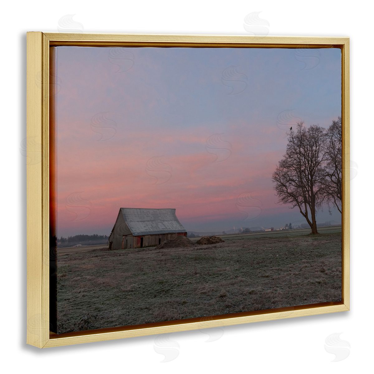 Nancy Crowell Lone Grassland Cabin Rural Trees Sunset Sky Gold Floating Frame Canvas Wall Art Print