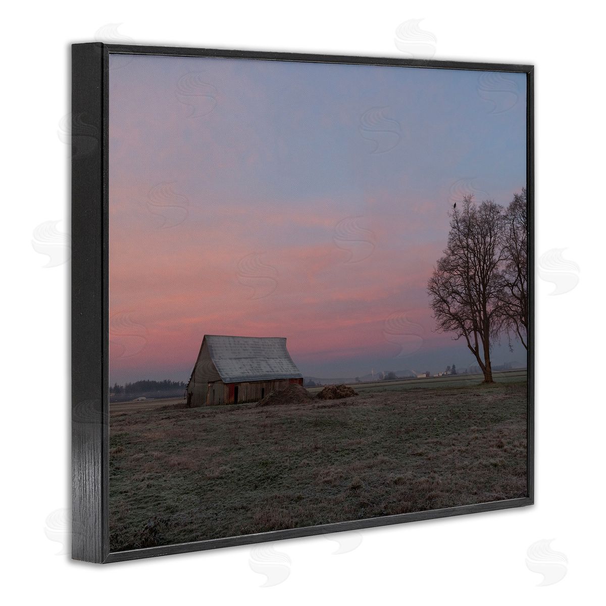 Nancy Crowell Lone Grassland Cabin Rural Trees Sunset Sky Black Framed Giclee Wall Art Print