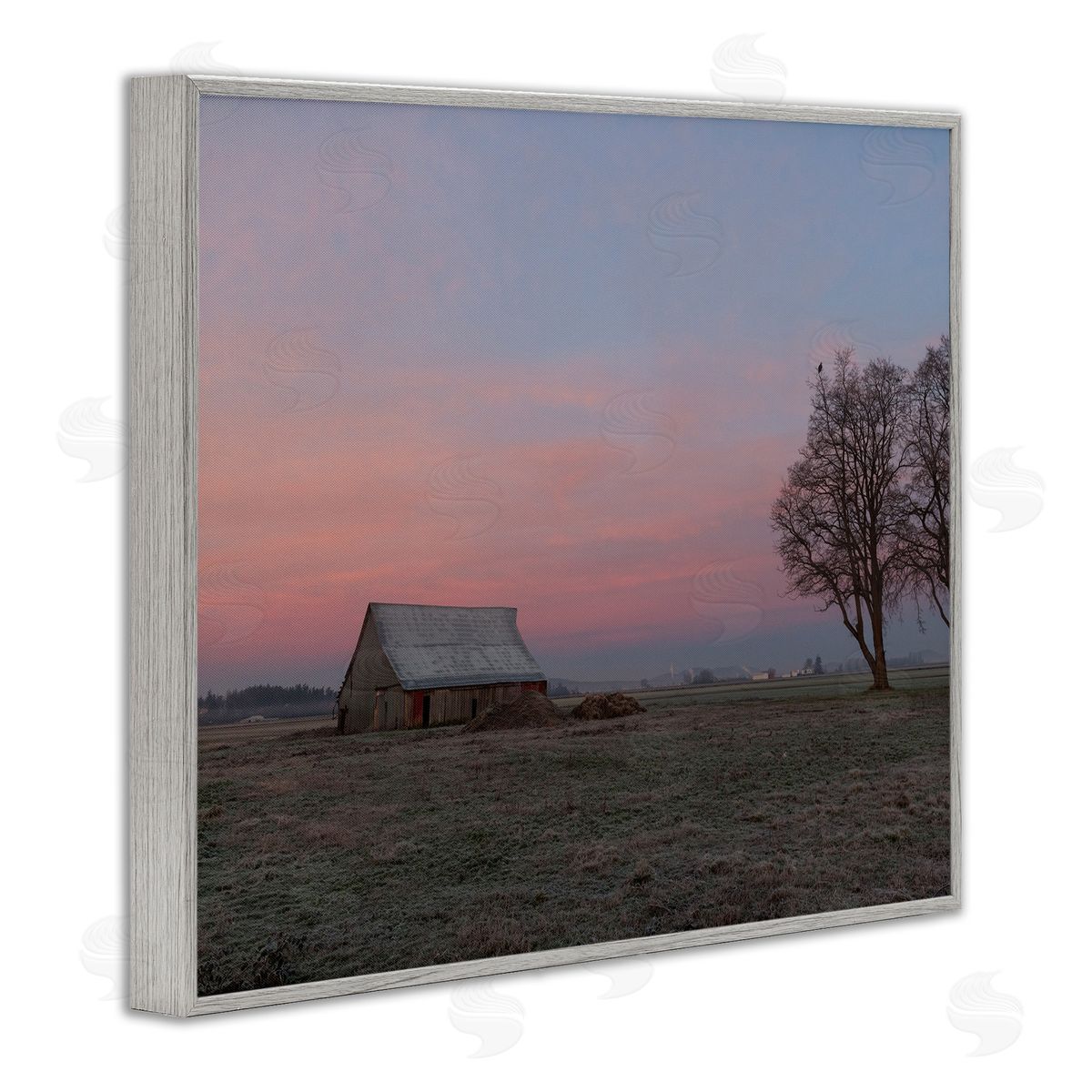 Nancy Crowell Lone Grassland Cabin Rural Trees Sunset Sky Gray Framed Giclee Wall Art Print