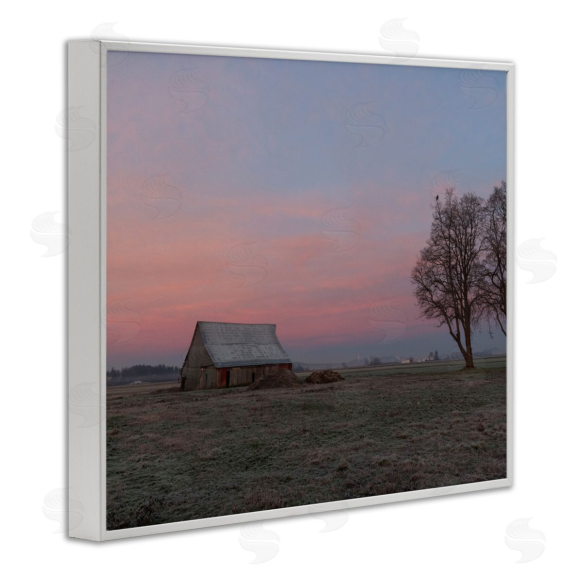 Nancy Crowell Lone Grassland Cabin Rural Trees Sunset Sky White Framed Giclee Wall Art Print