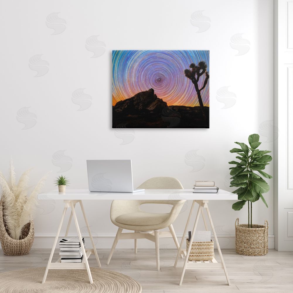 Lincoln Harrison Kaleidoscopic Swirl Pattern Sky Desert Tree Silhouette  Canvas Wall Art Print in Room