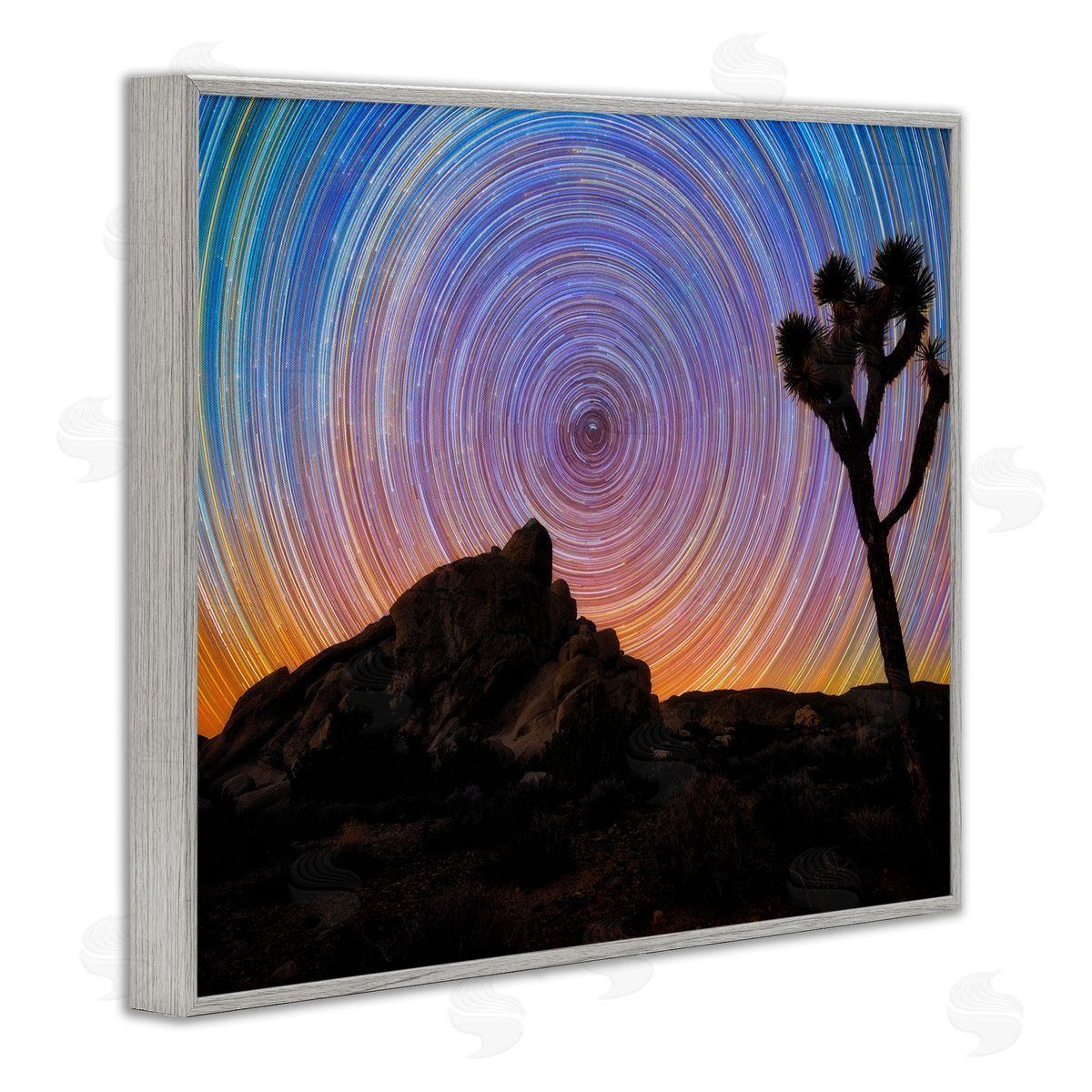 Lincoln Harrison Kaleidoscopic Swirl Pattern Sky Desert Tree Silhouette  Gray Framed Giclee Wall Art Print