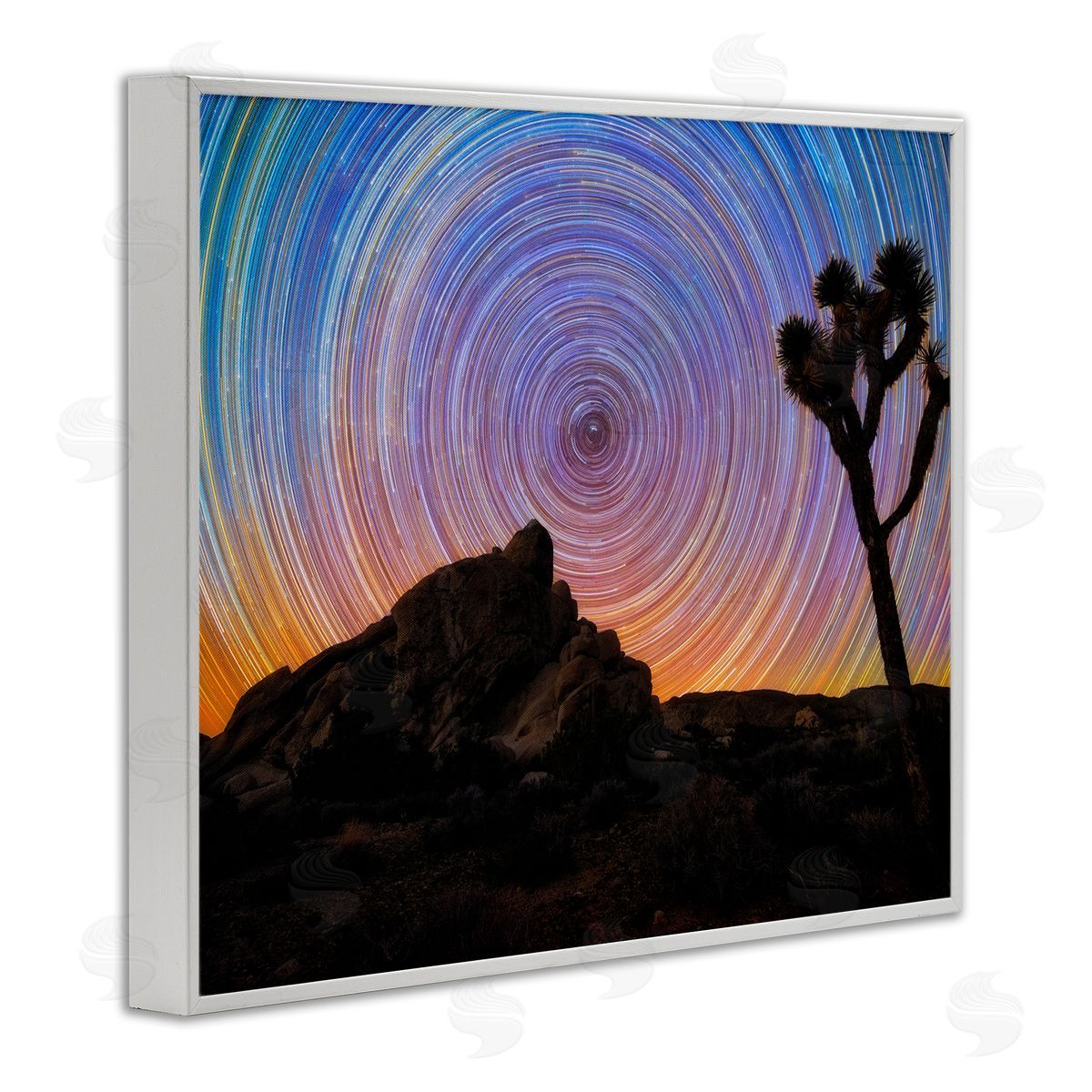 Lincoln Harrison Kaleidoscopic Swirl Pattern Sky Desert Tree Silhouette  White Framed Giclee Wall Art Print
