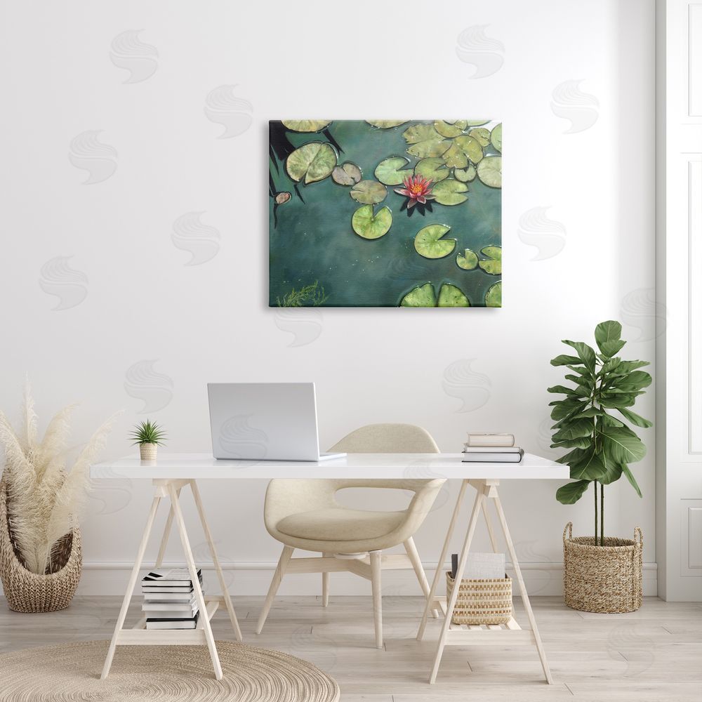 David Stribbling Pond Lily Lotus Blossom Floating Peaceful Botanicals Canvas Wall Art Print in Room