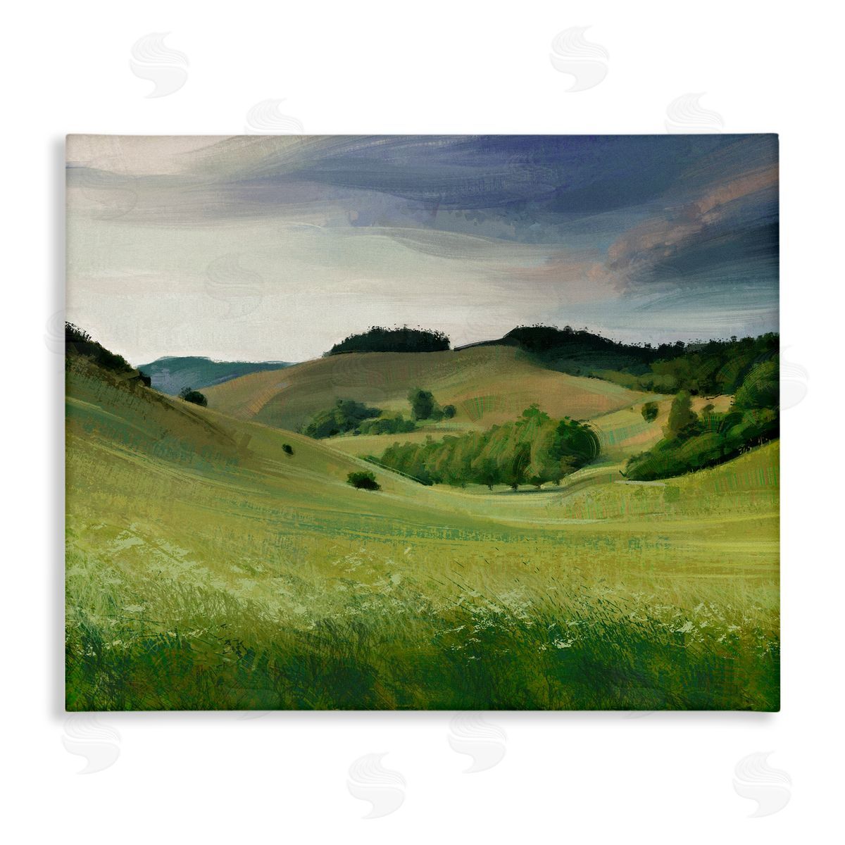 Ziwei Li Rolling Country Hills Green Rural Meadow Fields Stretched Canvas Wall Art Print