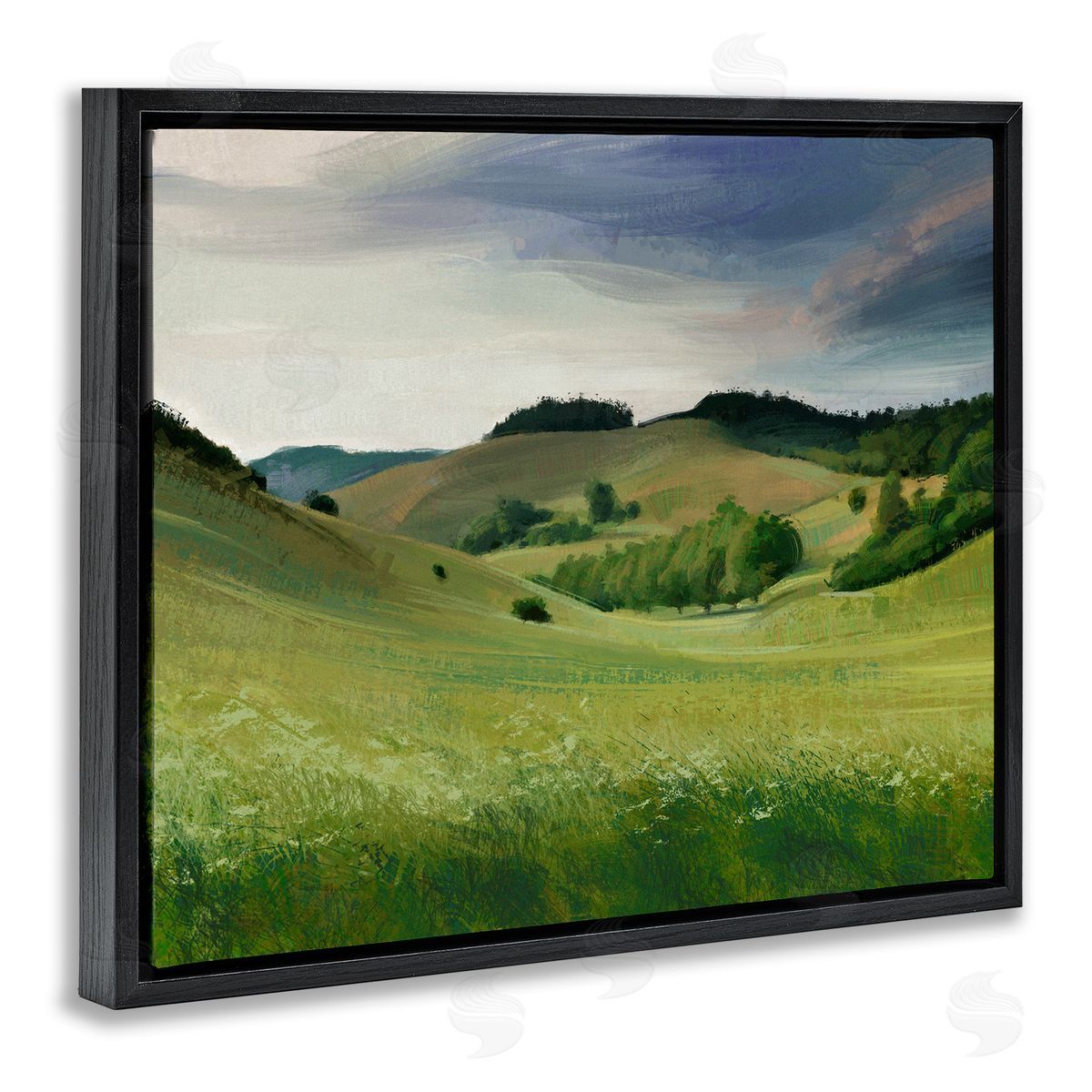 Ziwei Li Rolling Country Hills Green Rural Meadow Fields Black Floating Frame Canvas Wall Art Print
