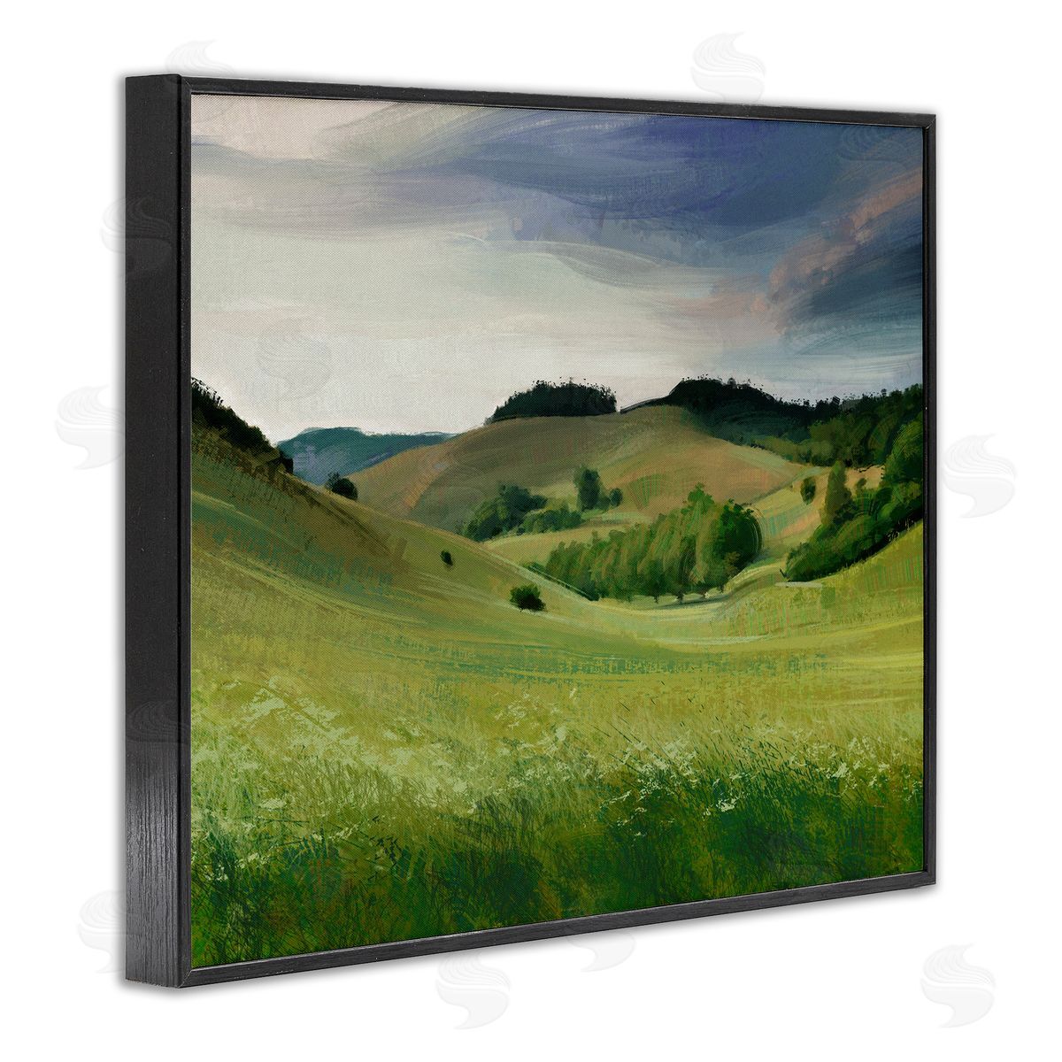 Ziwei Li Rolling Country Hills Green Rural Meadow Fields Black Framed Giclee Wall Art Print