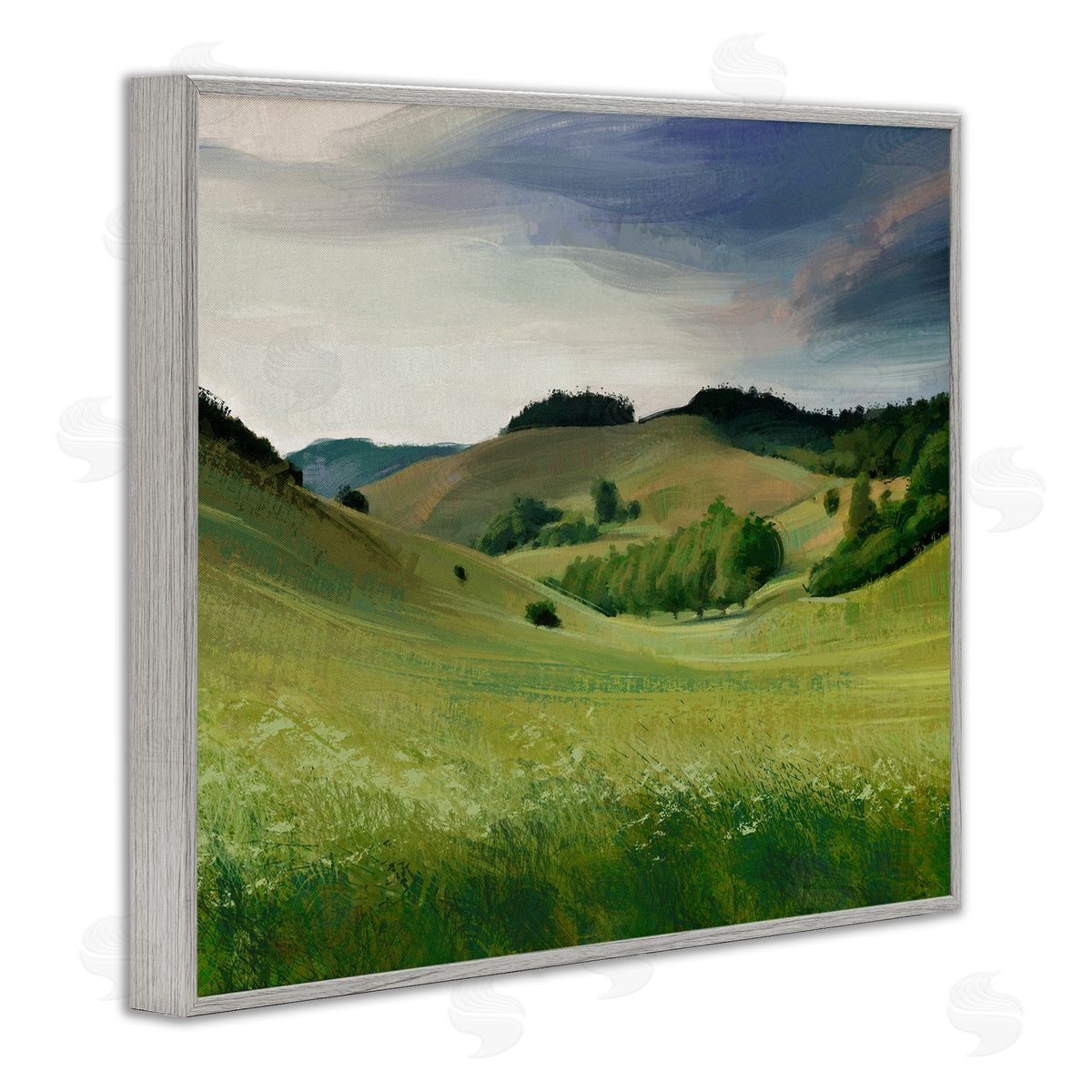 Ziwei Li Rolling Country Hills Green Rural Meadow Fields Gray Framed Giclee Wall Art Print