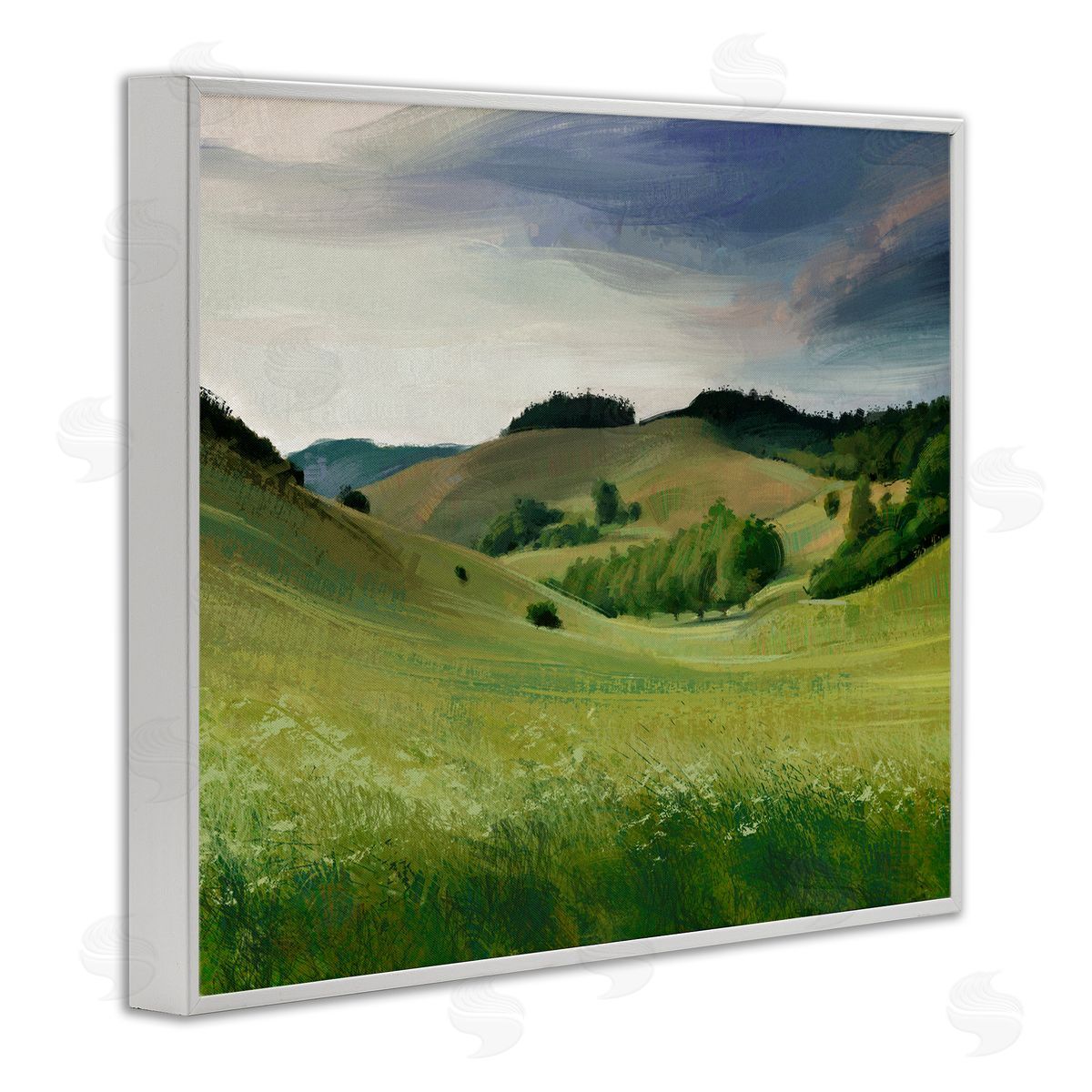 Ziwei Li Rolling Country Hills Green Rural Meadow Fields White Framed Giclee Wall Art Print