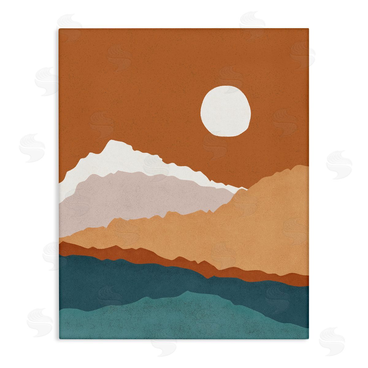 JJ House LLC Abstract Mountain Peaks Round Moon Nature Scene Stretched Canvas Wall Art Print