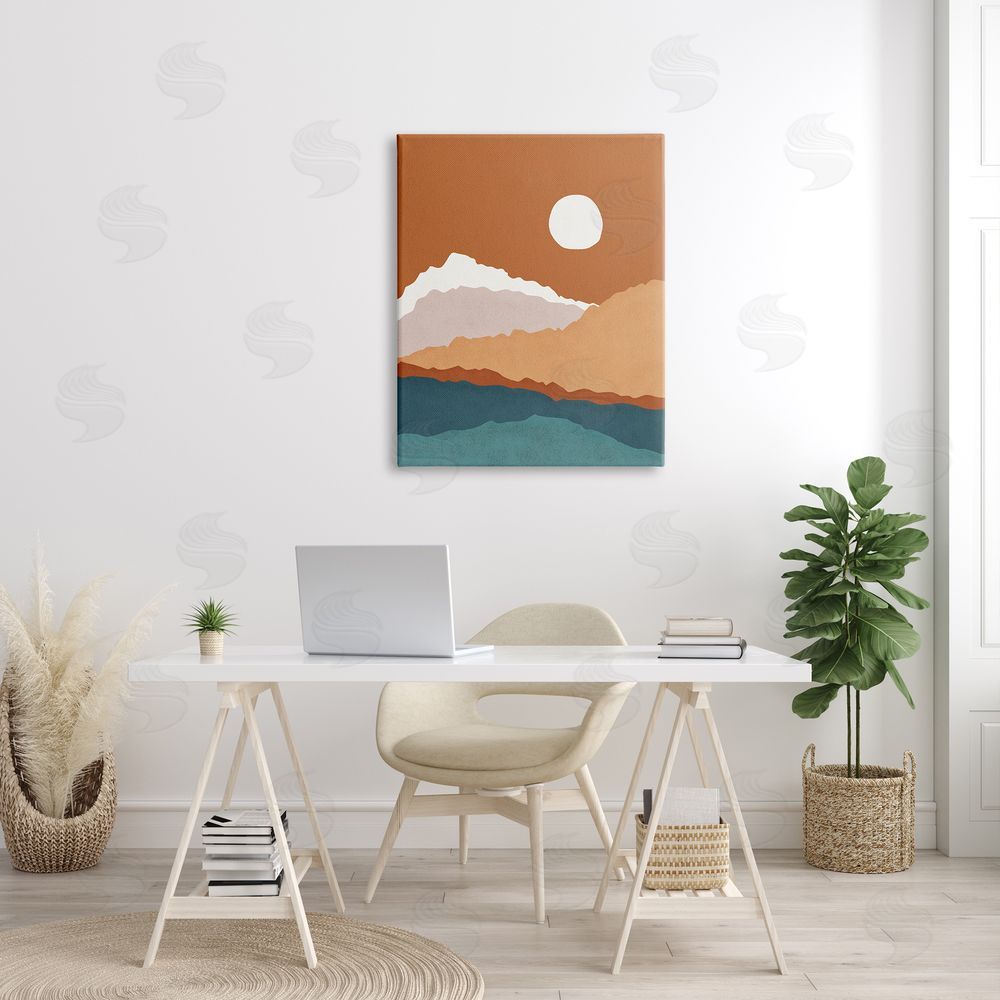 JJ House LLC Abstract Mountain Peaks Round Moon Nature Scene Canvas Wall Art Print in Room