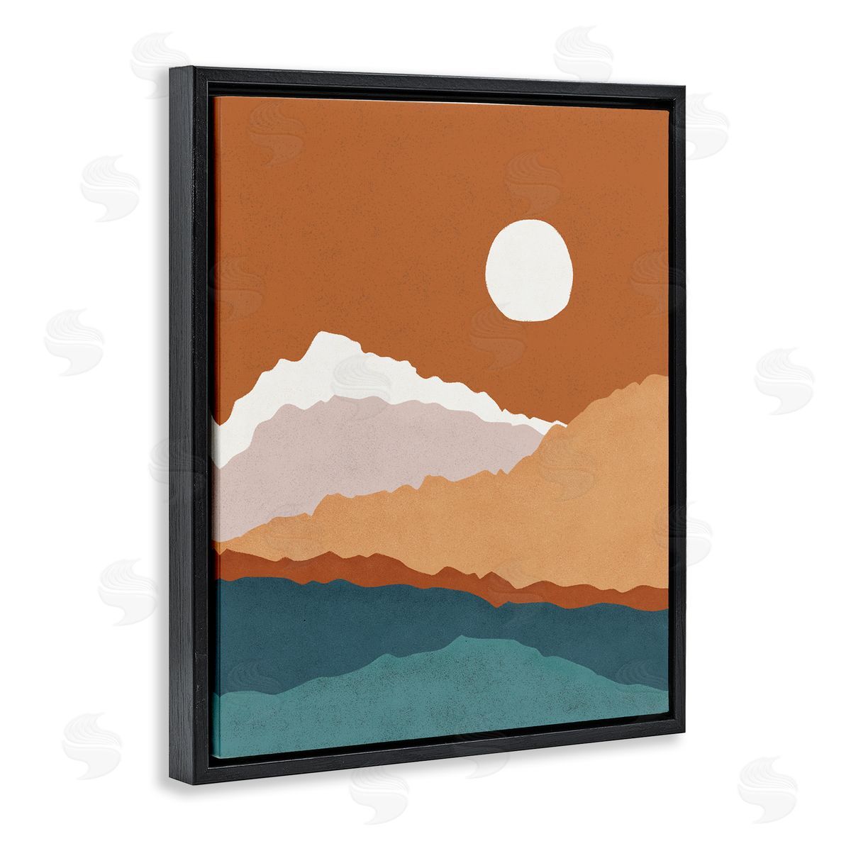 JJ House LLC Abstract Mountain Peaks Round Moon Nature Scene Black Floating Frame Canvas Wall Art Print