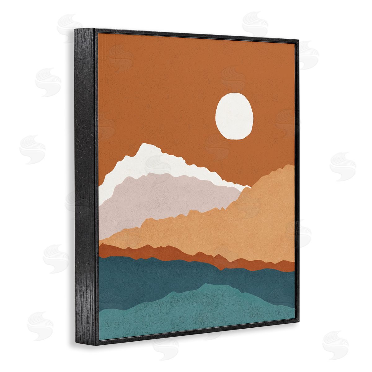 JJ House LLC Abstract Mountain Peaks Round Moon Nature Scene Black Framed Giclee Wall Art Print