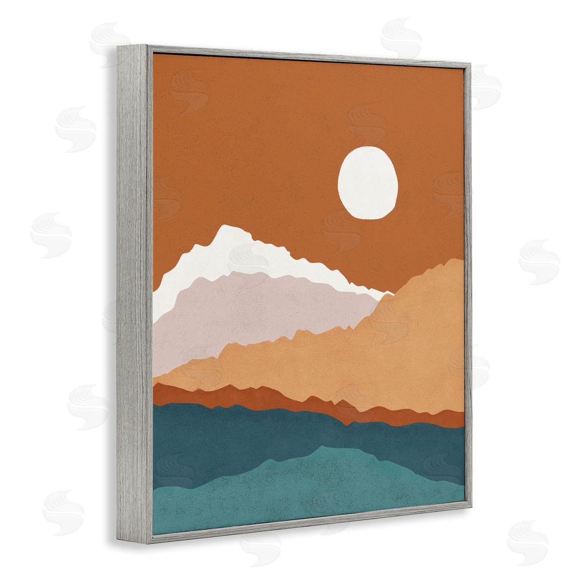JJ House LLC Abstract Mountain Peaks Round Moon Nature Scene Gray Framed Giclee Wall Art Print
