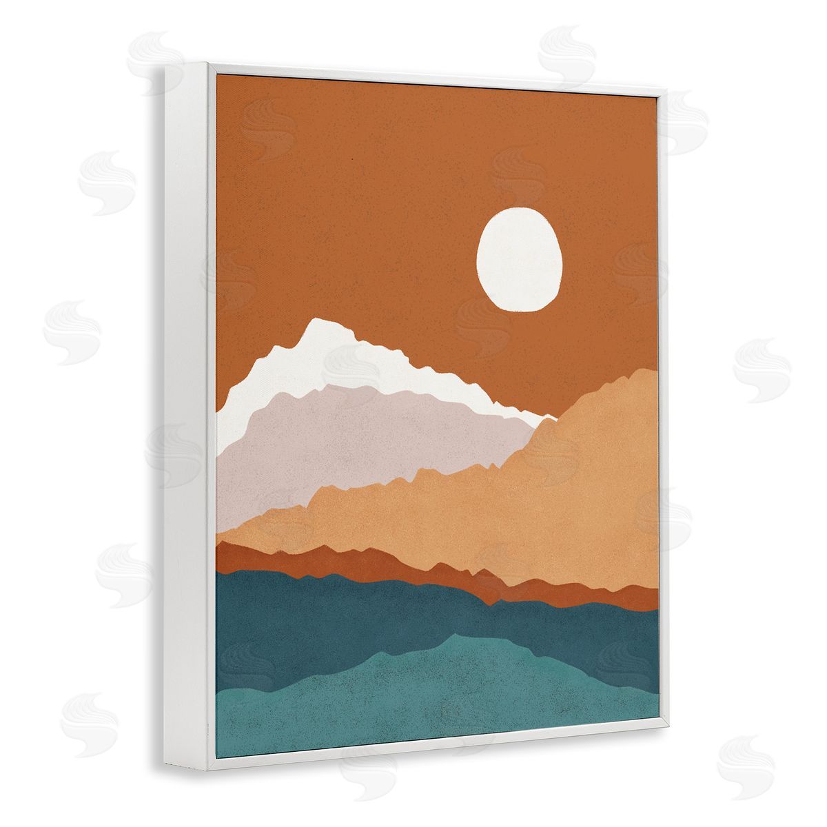 JJ House LLC Abstract Mountain Peaks Round Moon Nature Scene White Framed Giclee Wall Art Print