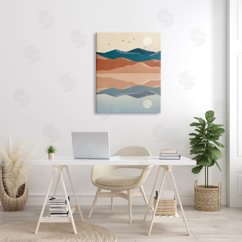 JJ House LLC Birds Flying Over Mountain Peaks Lake Reflection Canvas Wall Art Print in Room