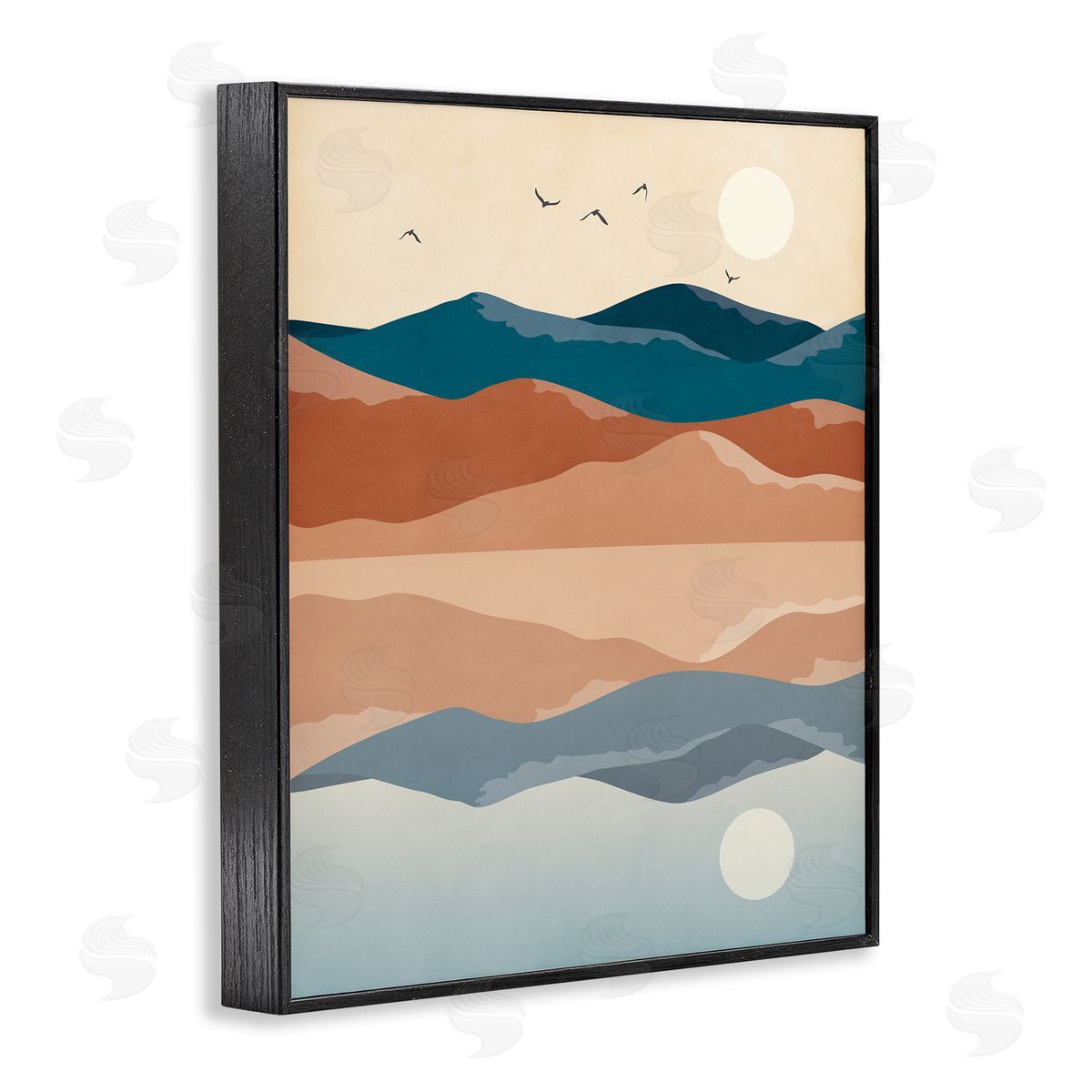 JJ House LLC Birds Flying Over Mountain Peaks Lake Reflection Black Framed Giclee Wall Art Print