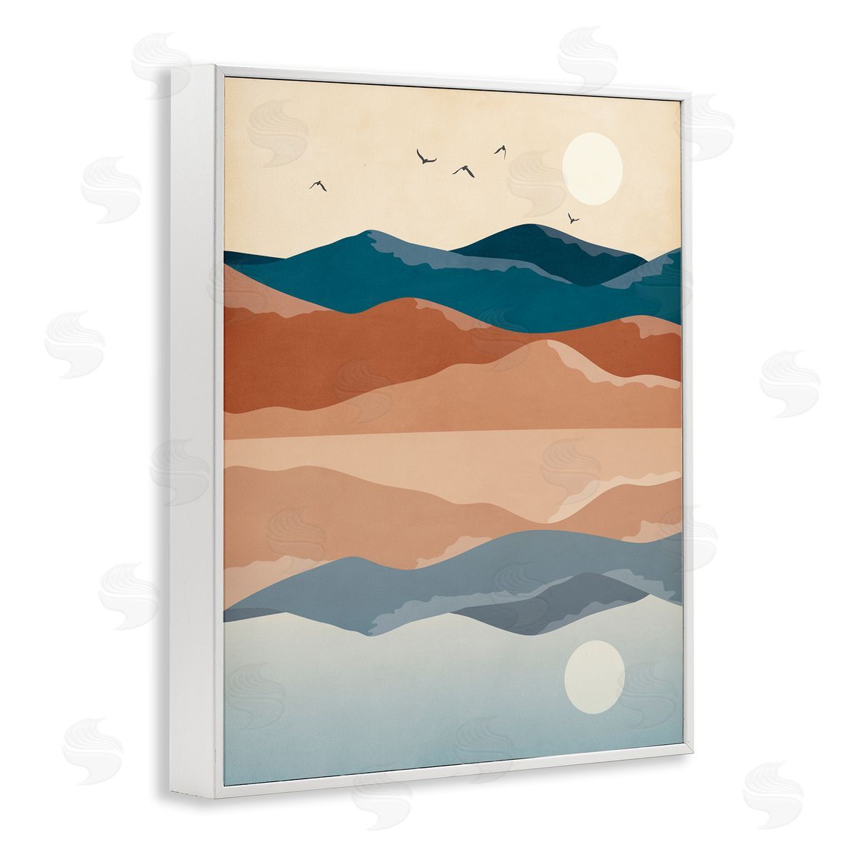 JJ House LLC Birds Flying Over Mountain Peaks Lake Reflection White Framed Giclee Wall Art Print
