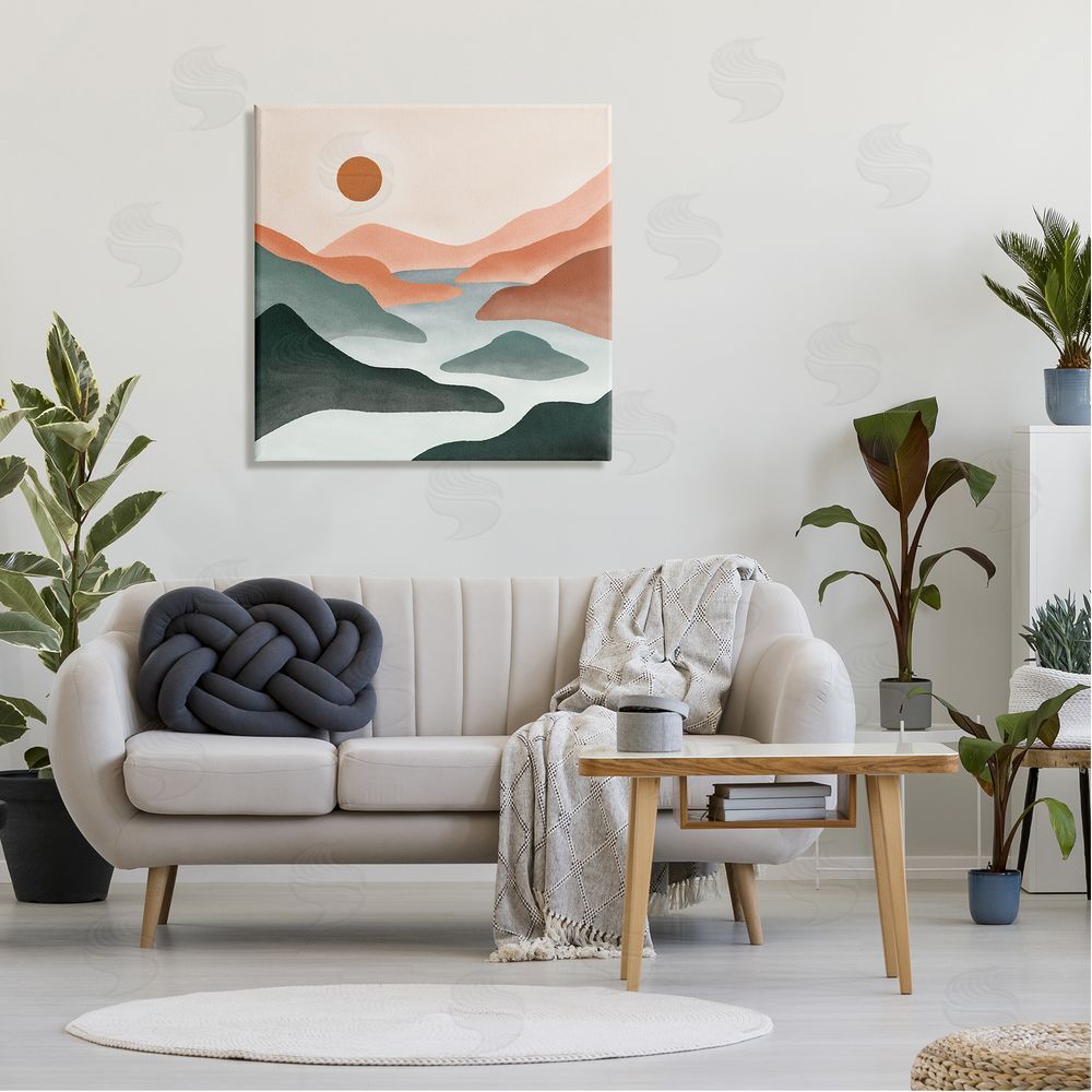 JJ Design House LLC River Flowing Between Modern Valley Landscape Canvas Wall Art in Room