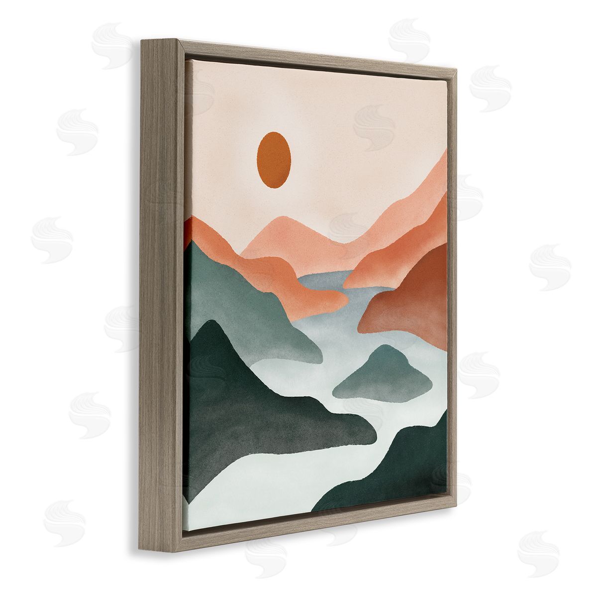 JJ Design House LLC River Flowing Between Modern Valley Landscape Brown Floating Frame Canvas Wall Art Print