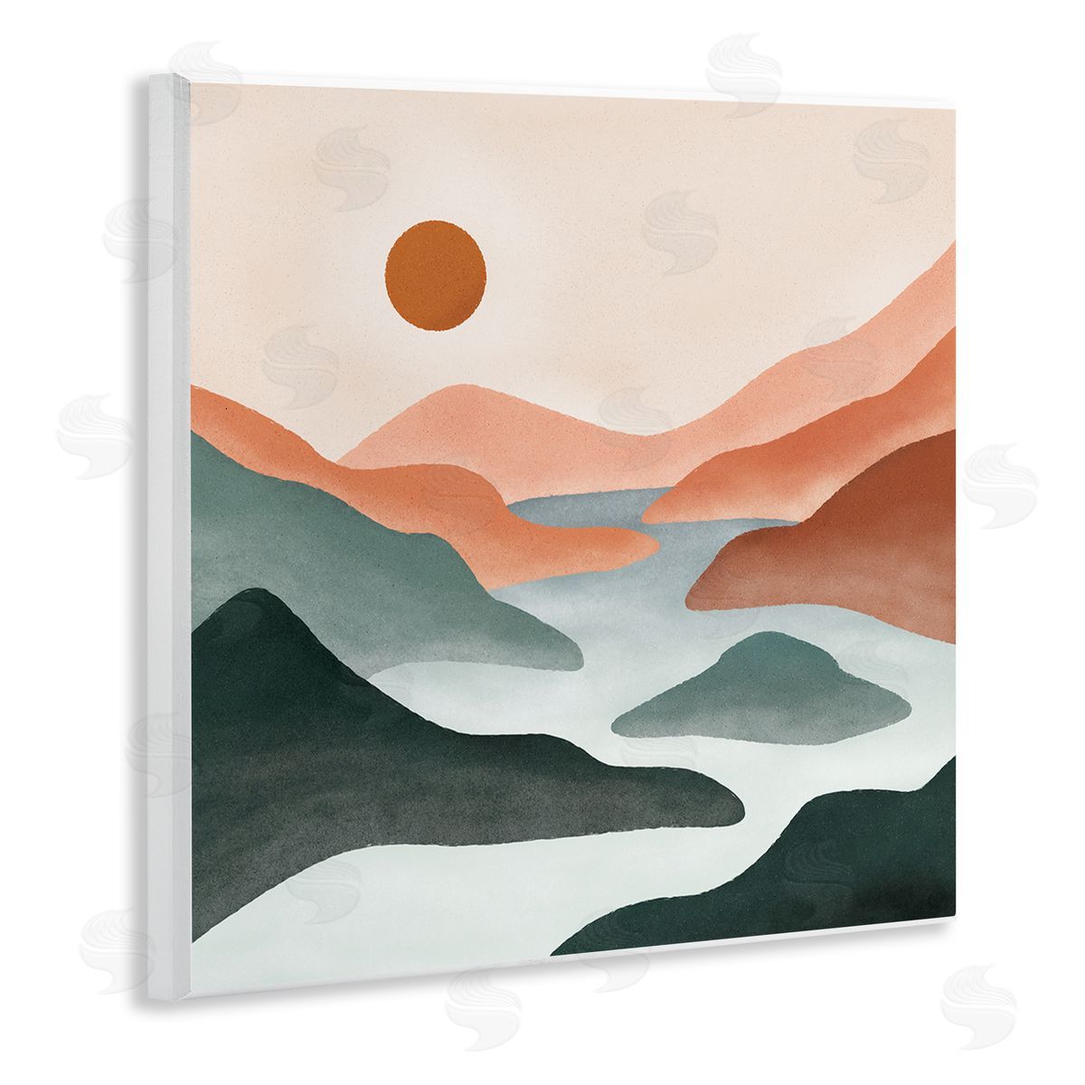 JJ Design House LLC River Flowing Between Modern Valley Landscape Wooden Wall Plaque Art Print