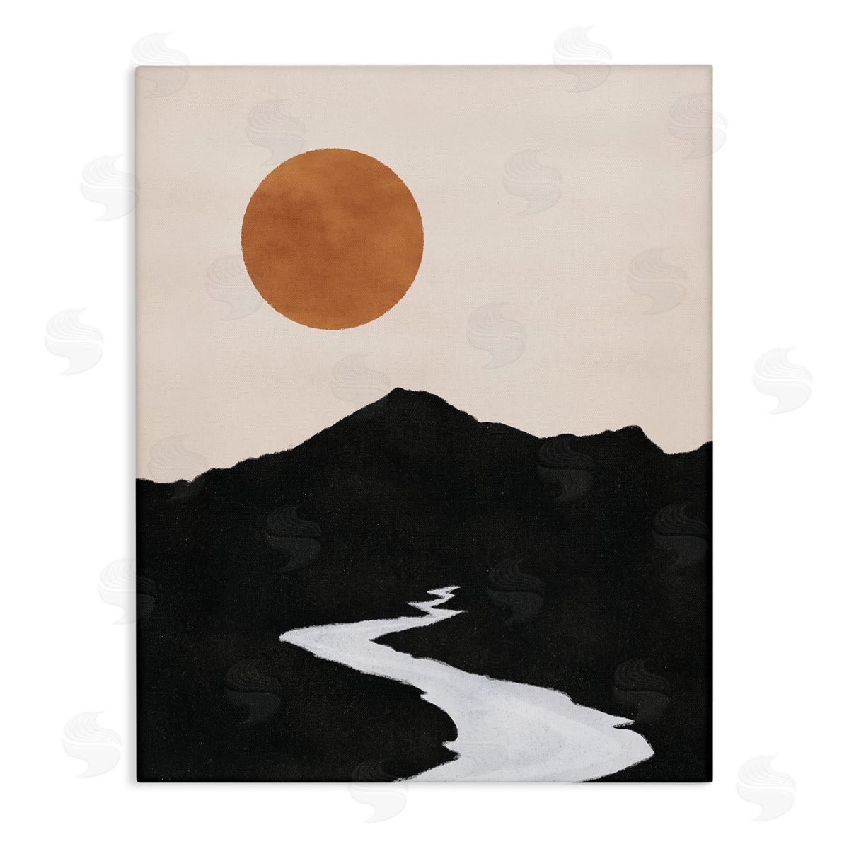 JJ House LLC Receding Stream Into Distant Mountain Ochre Sun Stretched Canvas Wall Art Print