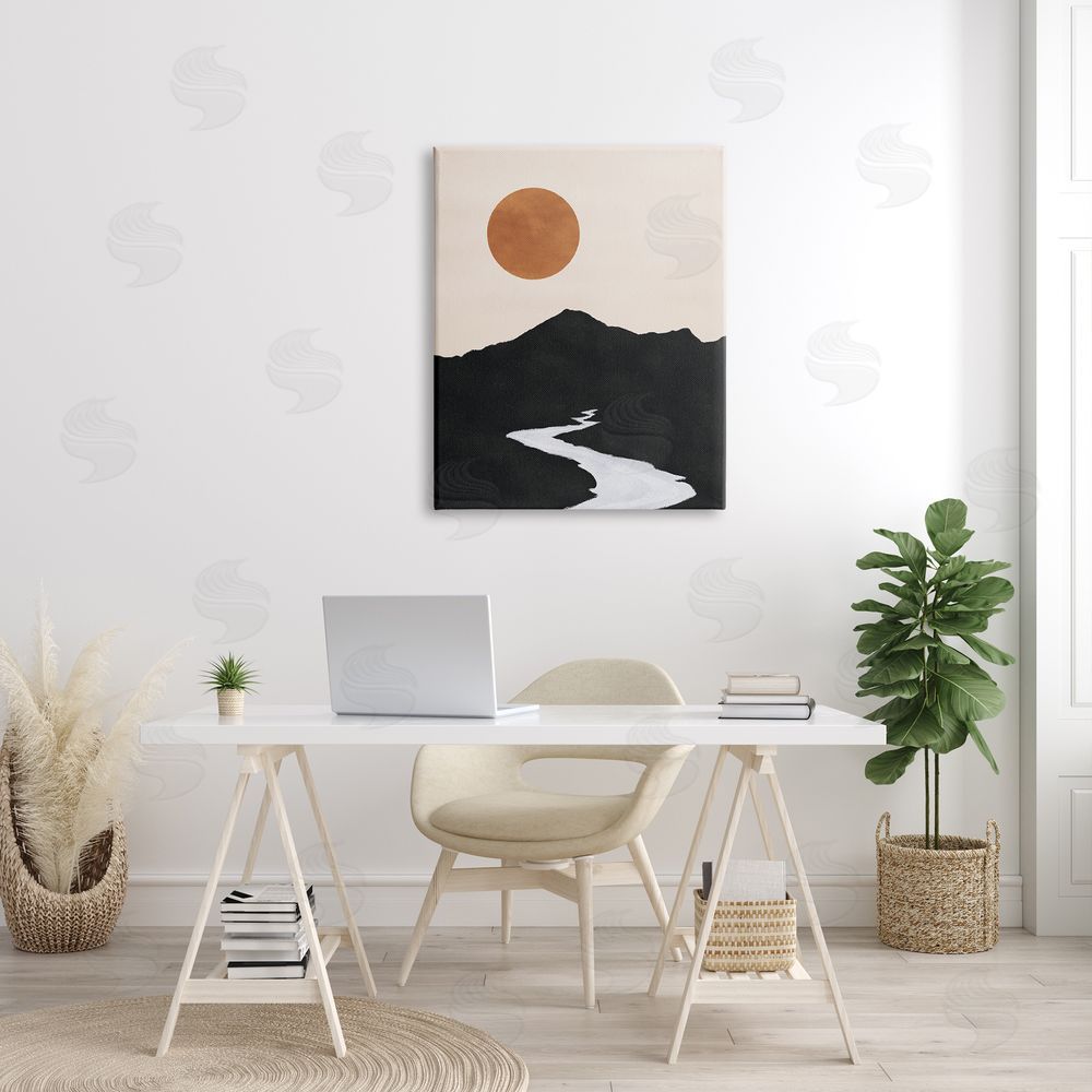 JJ House LLC Receding Stream Into Distant Mountain Ochre Sun Canvas Wall Art Print in Room