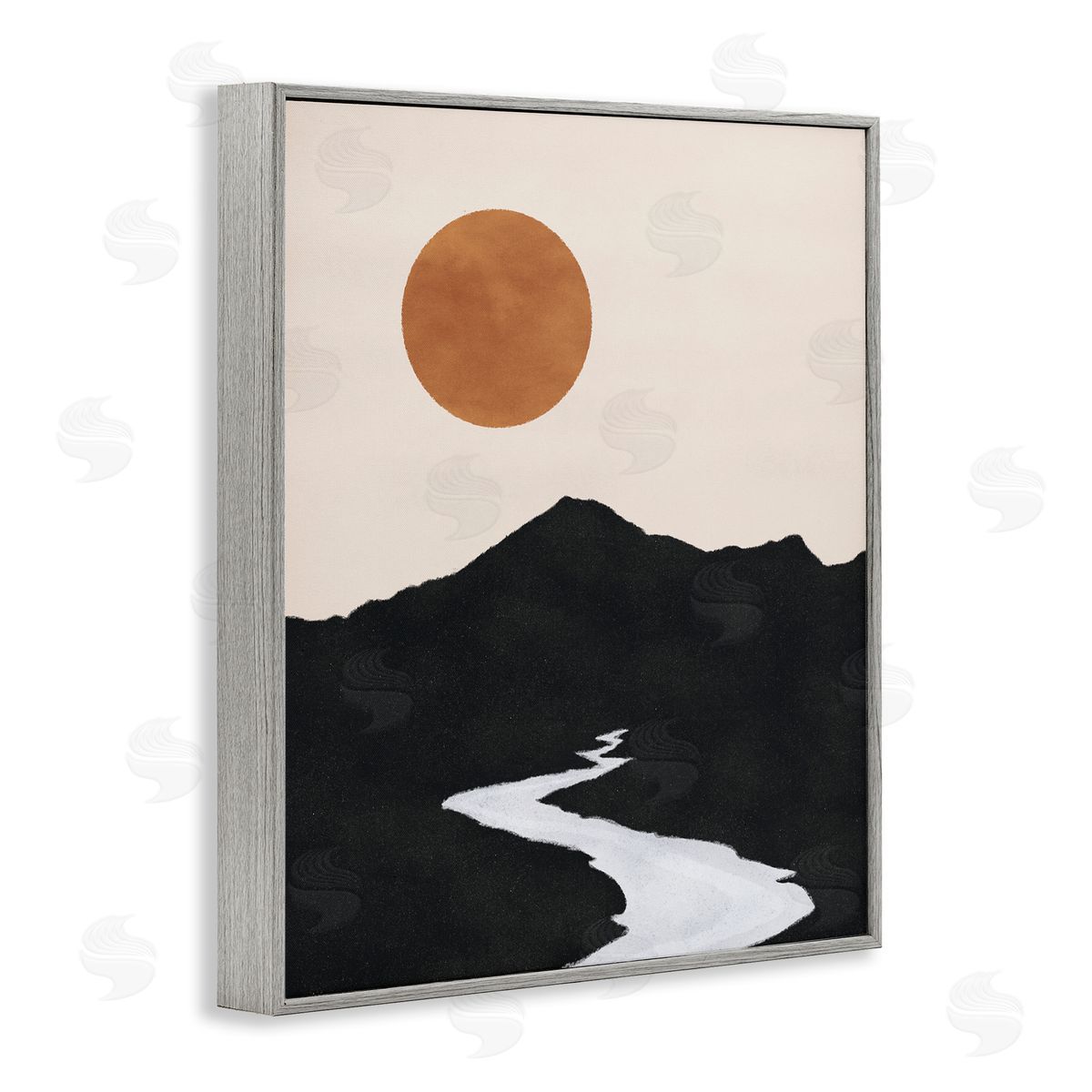 JJ House LLC Receding Stream Into Distant Mountain Ochre Sun Gray Framed Giclee Wall Art Print