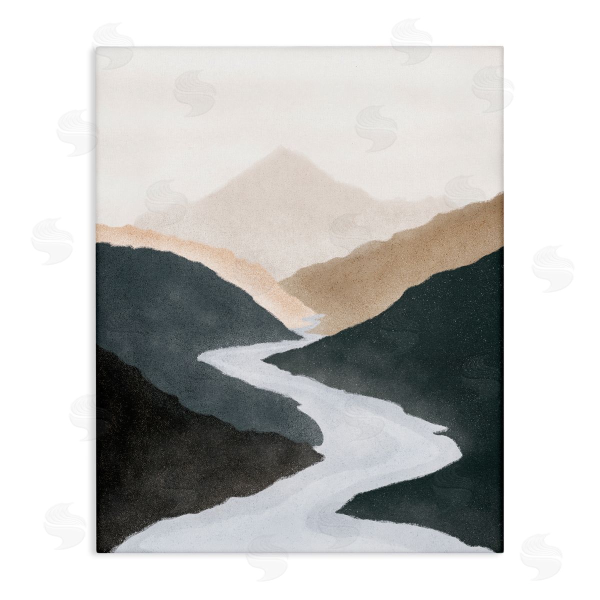JJ House LLC Flowing River Nature Landscape Foggy Distant Mountain  Stretched Canvas Wall Art Print