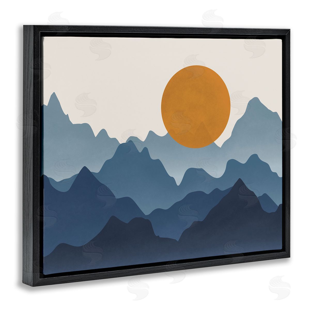 JJ House LLC Rising Sun Jagged Layered Mountain Range Peaks  Black Floating Frame Canvas Wall Art Print