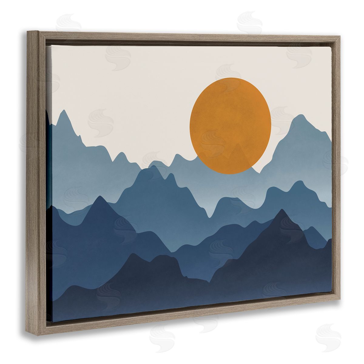 JJ House LLC Rising Sun Jagged Layered Mountain Range Peaks  Brown Floating Frame Canvas Wall Art Print