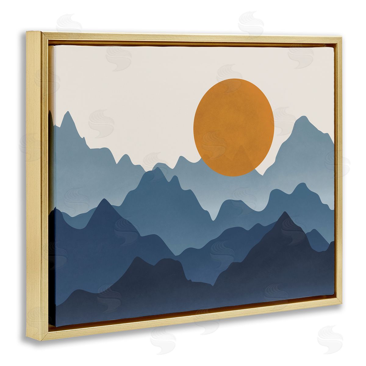 JJ House LLC Rising Sun Jagged Layered Mountain Range Peaks  Gold Floating Frame Canvas Wall Art Print
