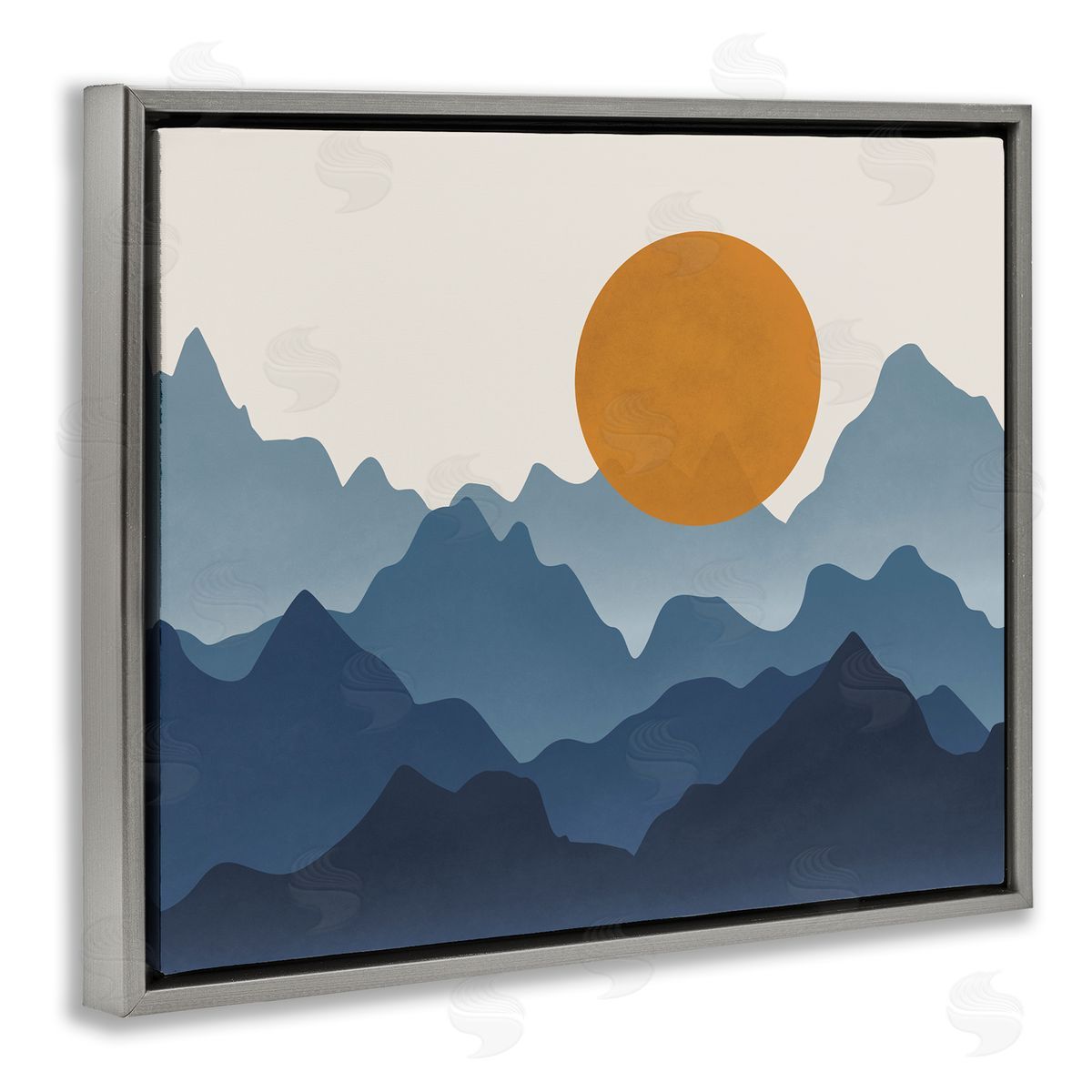 JJ House LLC Rising Sun Jagged Layered Mountain Range Peaks  Gray Floating Frame Canvas Wall Art Print