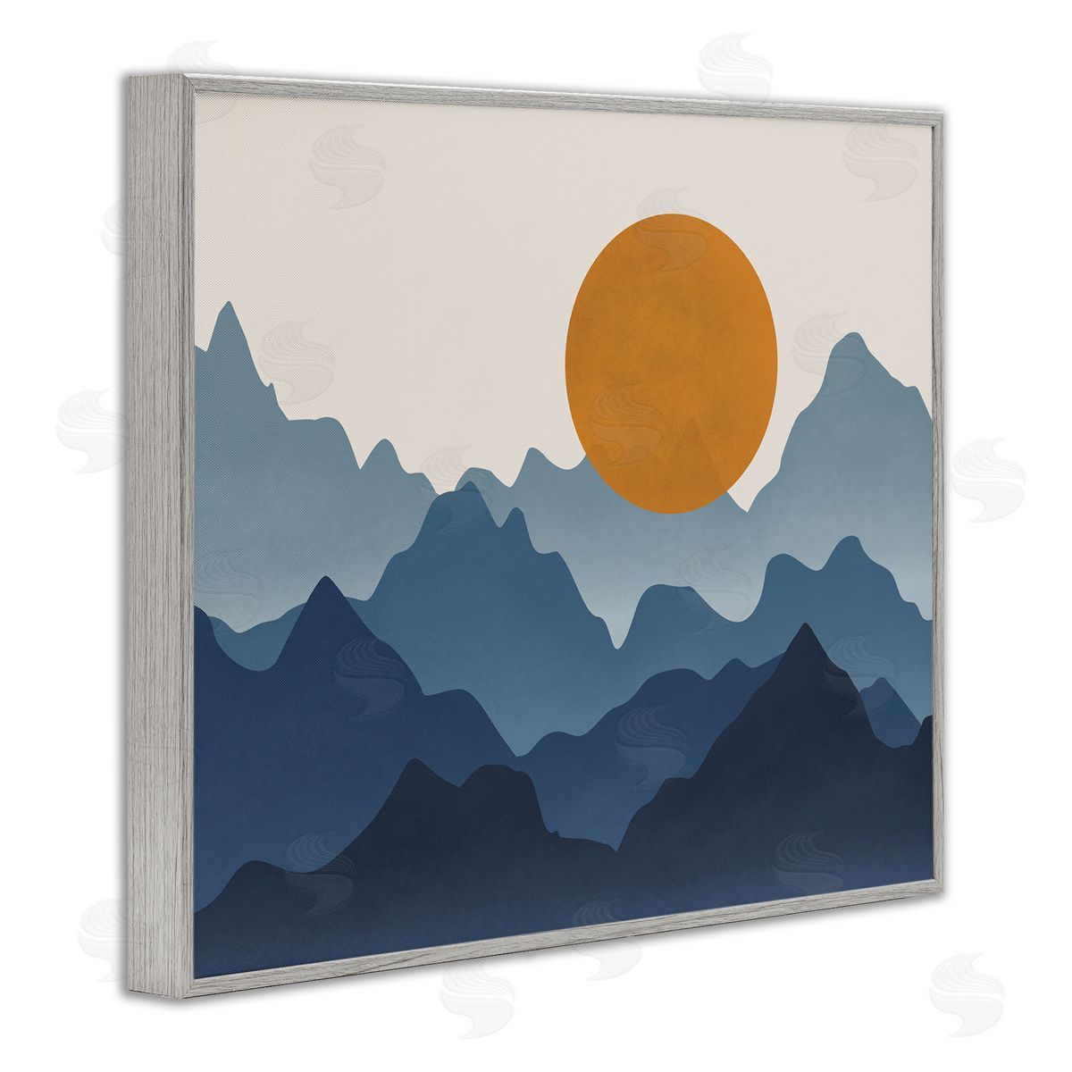 JJ House LLC Rising Sun Jagged Layered Mountain Range Peaks  Gray Framed Giclee Wall Art Print