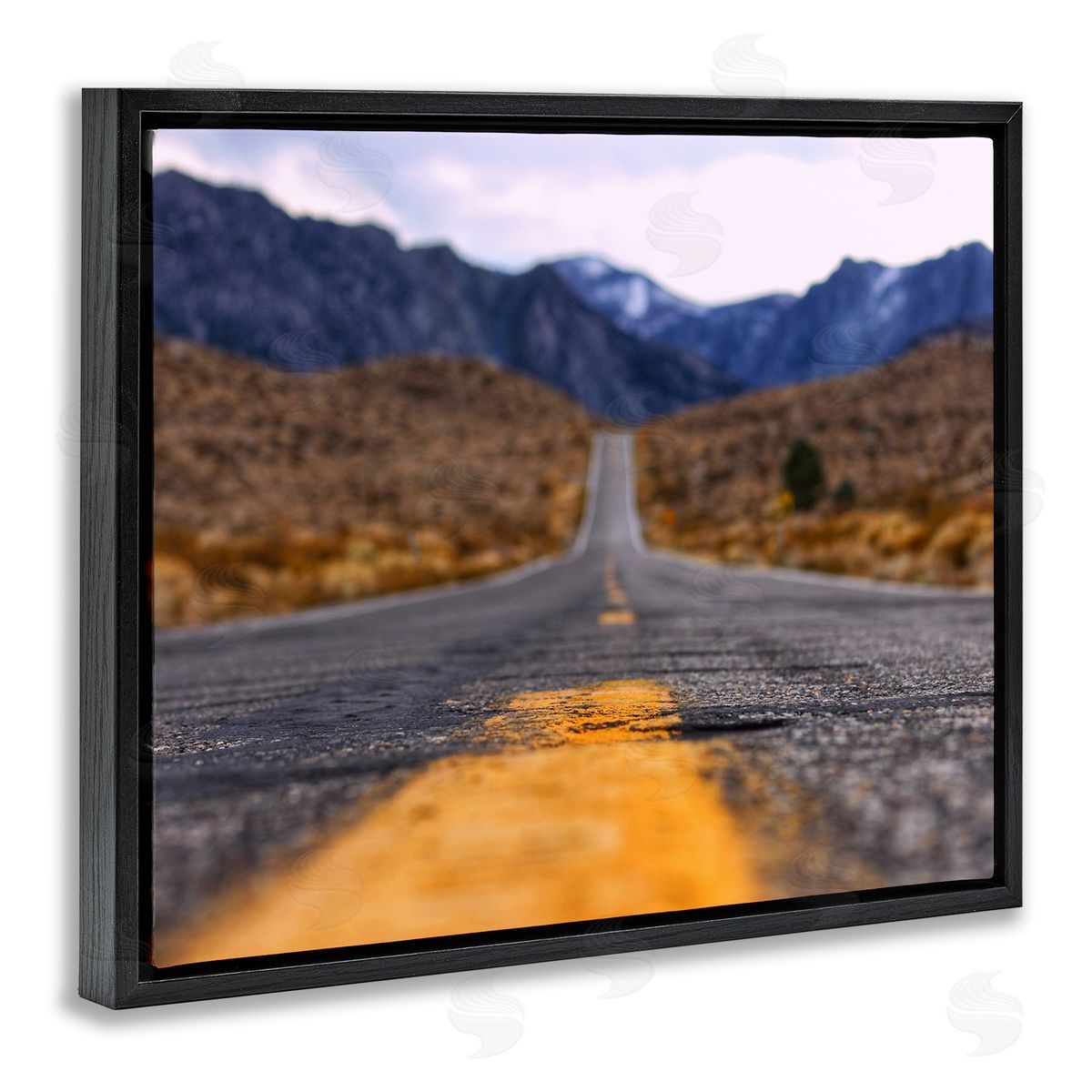 Jeff Poe Photography Rural Ground View Country Highway Road Distant Peaks Black Floating Frame Canvas Wall Art Print