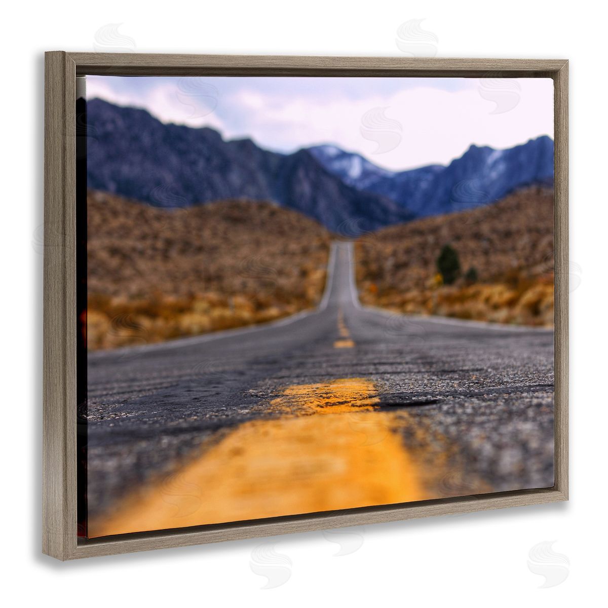 Jeff Poe Photography Rural Ground View Country Highway Road Distant Peaks Brown Floating Frame Canvas Wall Art Print
