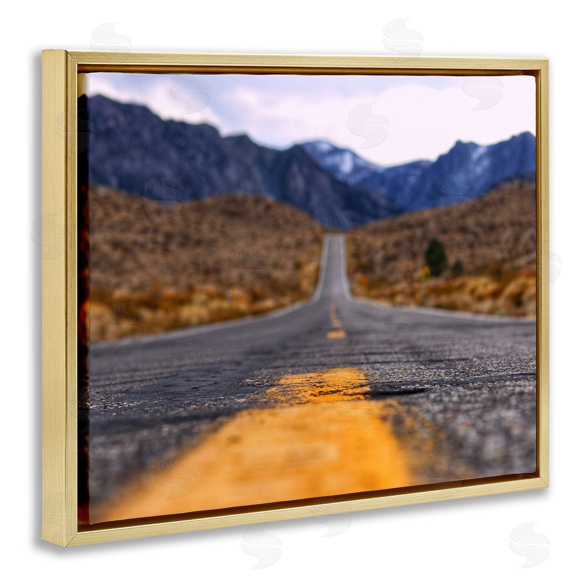 Jeff Poe Photography Rural Ground View Country Highway Road Distant Peaks Gold Floating Frame Canvas Wall Art Print
