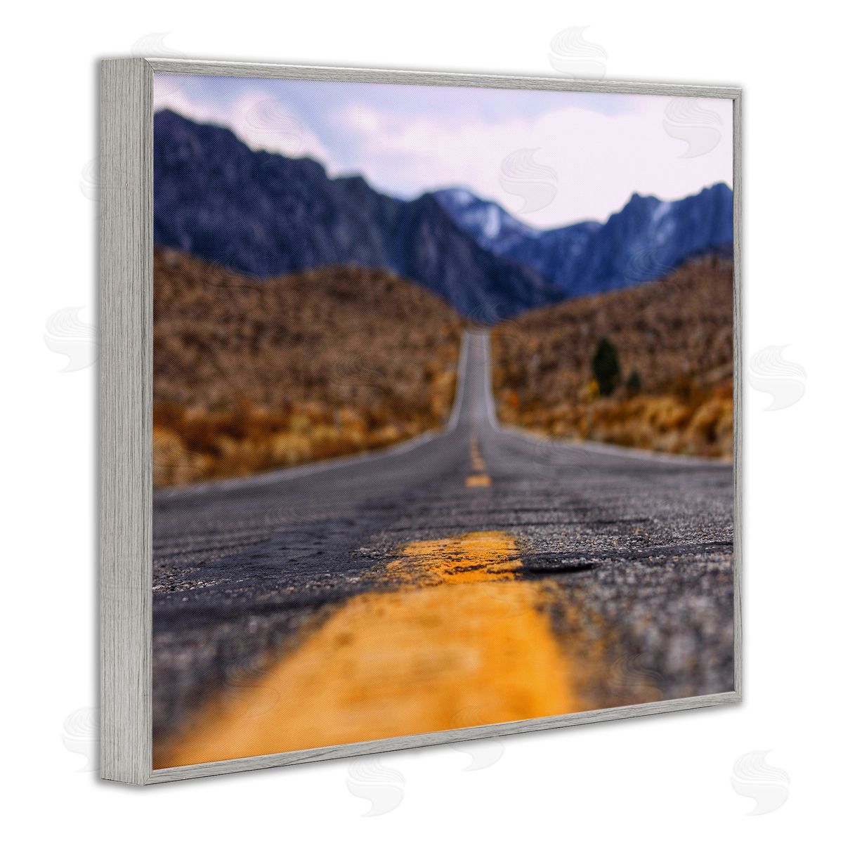 Jeff Poe Photography Rural Ground View Country Highway Road Distant Peaks Gray Framed Giclee Wall Art Print