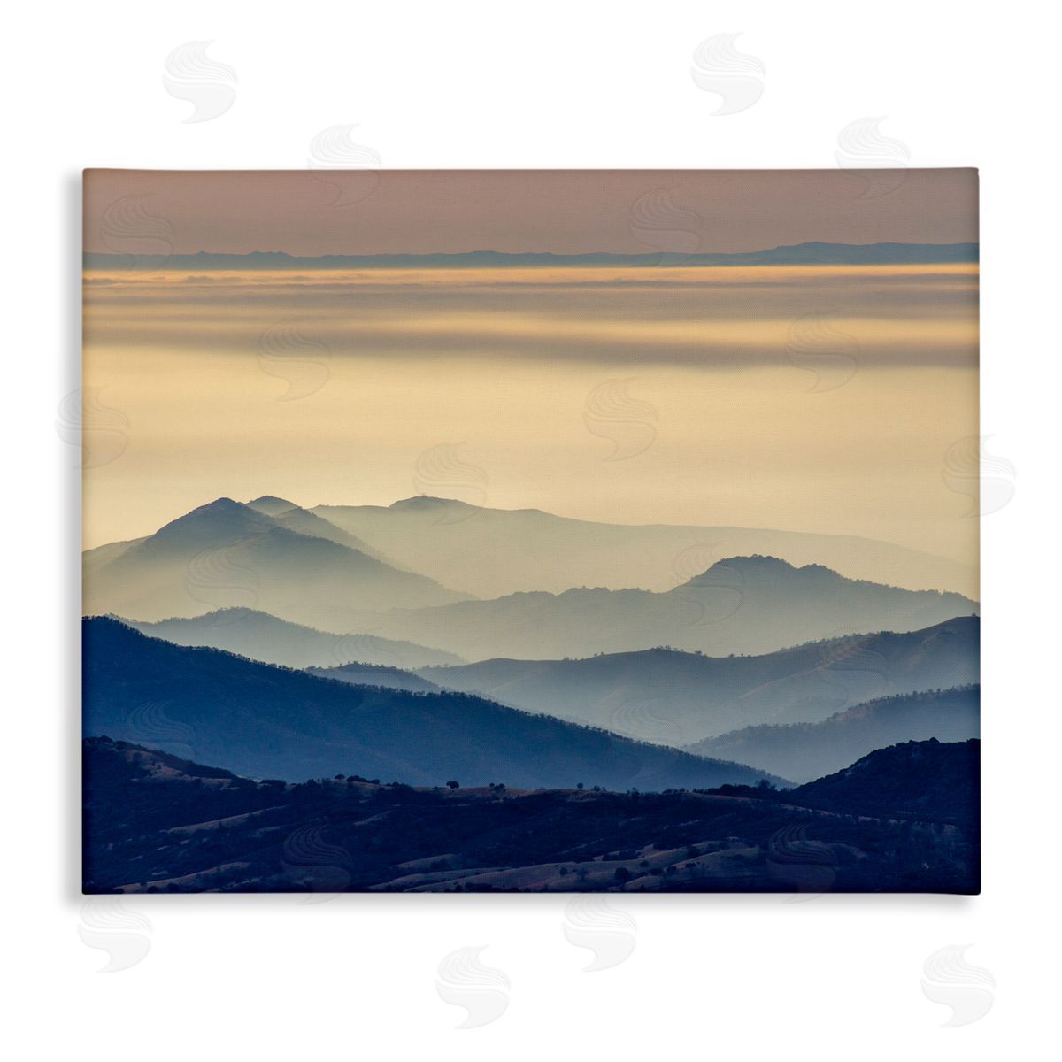 Jeff Poe Photography Layered Foggy Mountain Range Warm Sunlit Rays Stretched Canvas Wall Art Print