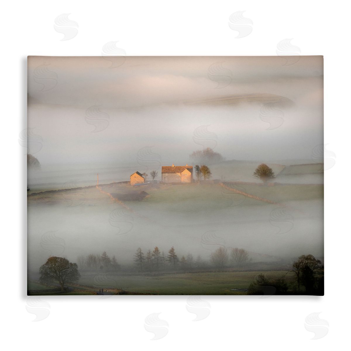 James Dobson Lone Misty Cottage Rural Fields Thick Fog Stretched Canvas Wall Art Print